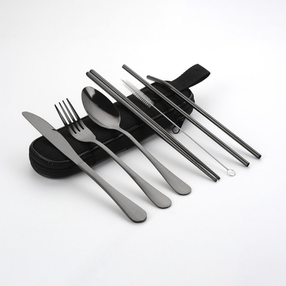 Набор столовых приборов из нержавеющей стали, 7 предметов, креативный нож, вилка, ложка, палочки для еды, дорожный портативный набор соломинок чёрный
Набор столовых приборов из нержавеющей стали, 7 предметов, креативный нож, вилка, ложка, палочки для еды, дорожный портативный набор соломинок чёрный