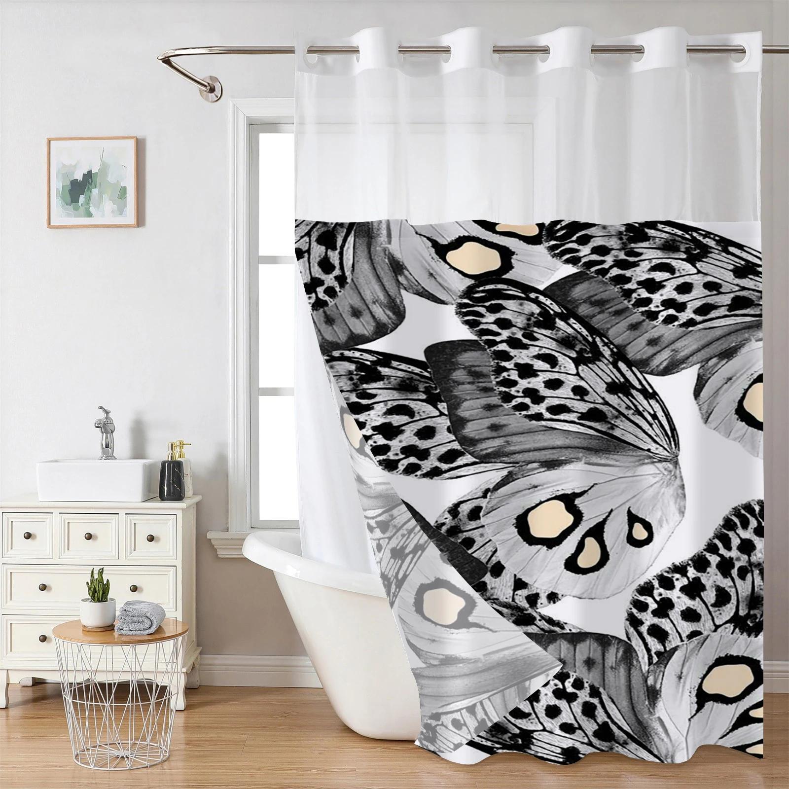 No Hook Butterfly Pattern Shower Curtain With Snap-In Fabric Liner, Sheer Top Window, Waterproof Double Layer Bathtub Curtain W60H190(CM)-1 Pcs
No Hook Butterfly Pattern Shower Curtain With Snap-In Fabric Liner, Sheer Top Window, Waterproof Double Layer Bathtub Curtain W60H190(CM)-1 Pcs