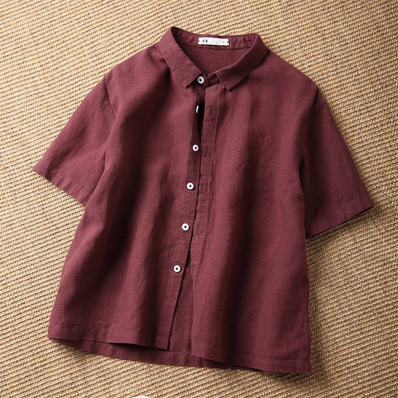 Летняя льняная тонкая однотонная рубашка в стиле ретро с короткими рукавами, женский костюм с воротником, короткий стиль, маленькие универсальные блузки и рубашки XXL бордовый
Летняя льняная тонкая однотонная рубашка в стиле ретро с короткими рукавами, женский костюм с воротником, короткий стиль, маленькие универсальные блузки и рубашки XXL бордовый