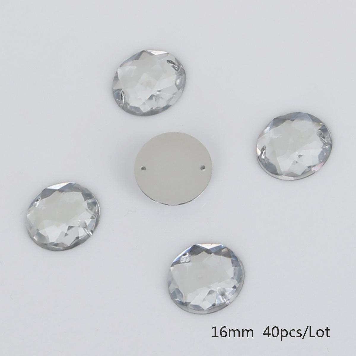8/10/12 мм стразы с плоской обратной стороной, круглые акриловые бусины, пришитые стразы, хрустальные камни для рукоделия, украшения для скрапбукинга 16mm 40pcs чистый
