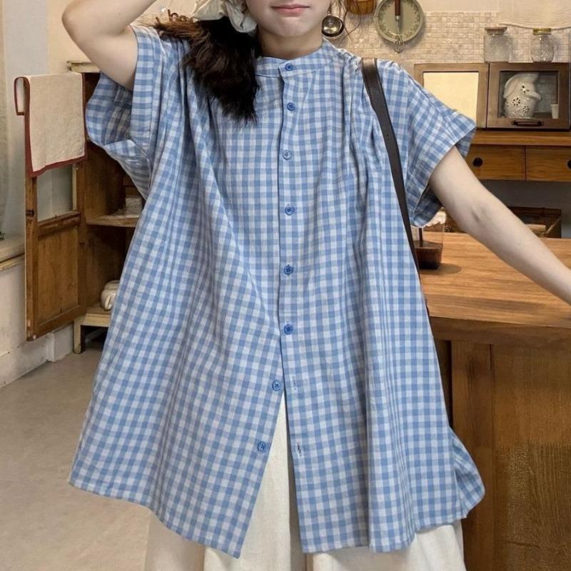 Color Blocking Checkered Women s Shirt Loose Stand Up Collar Famale Single Breasted Shirts Summer New Trend Ladies Short Sleeved Top one size синий
Color Blocking Checkered Women s Shirt Loose Stand Up Collar Famale Single Breasted Shirts Summer New Trend Ladies Short Sleeved Top one size синий