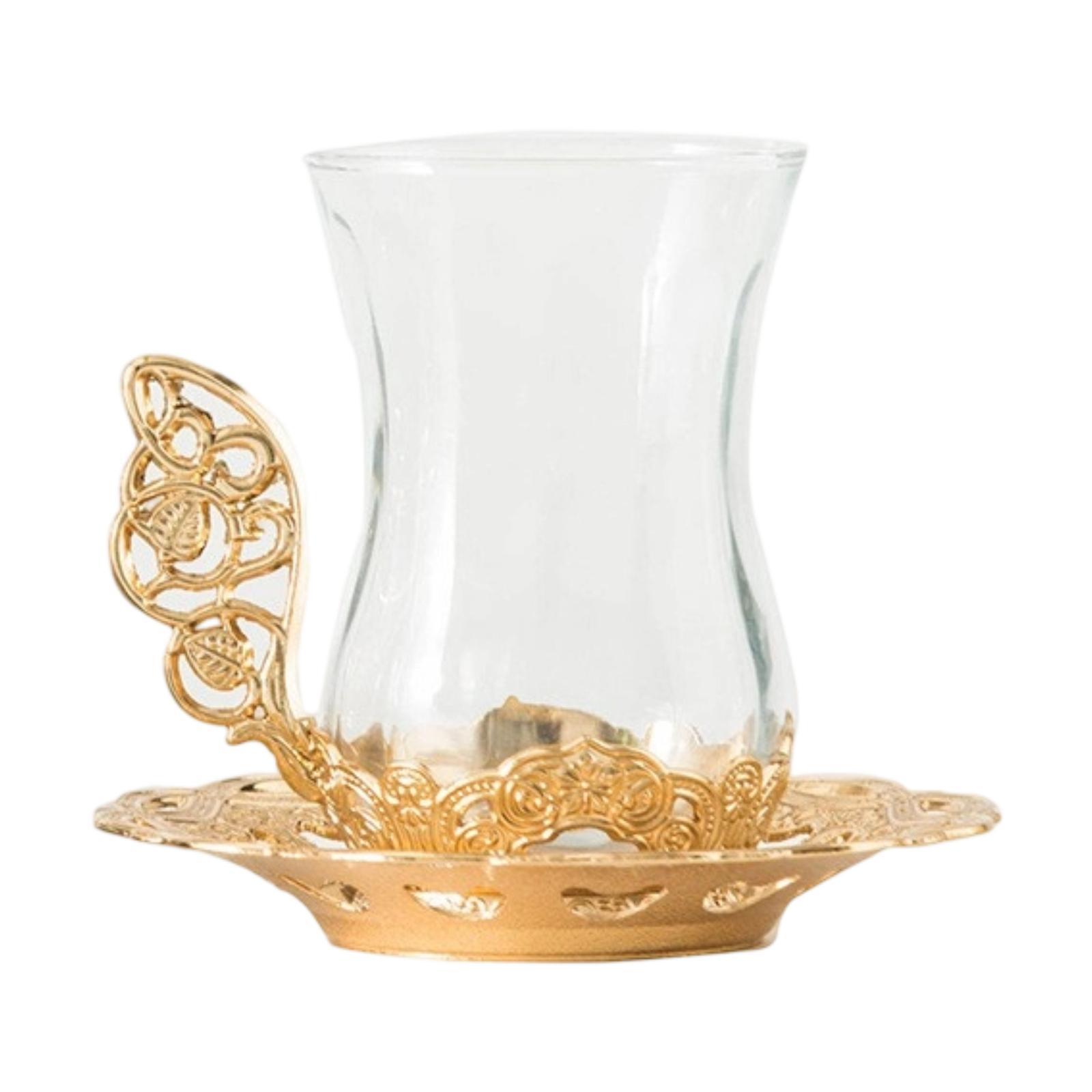 Цветочная чайная чашка Кофейный бар с изящной ложкой Эмали Ручной работы Стеклянная кофейная чашка на День святого Валентина Женский День матери Мама Женщины золотой