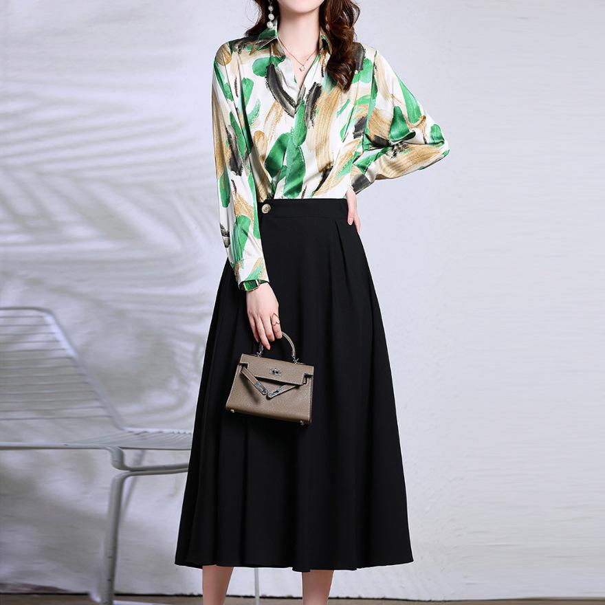 Дизайнерское платье-рубашка Женское Весна и Осень Новое Приталенное Модное Темпераментное С принтом Два платья 3XL чёрный