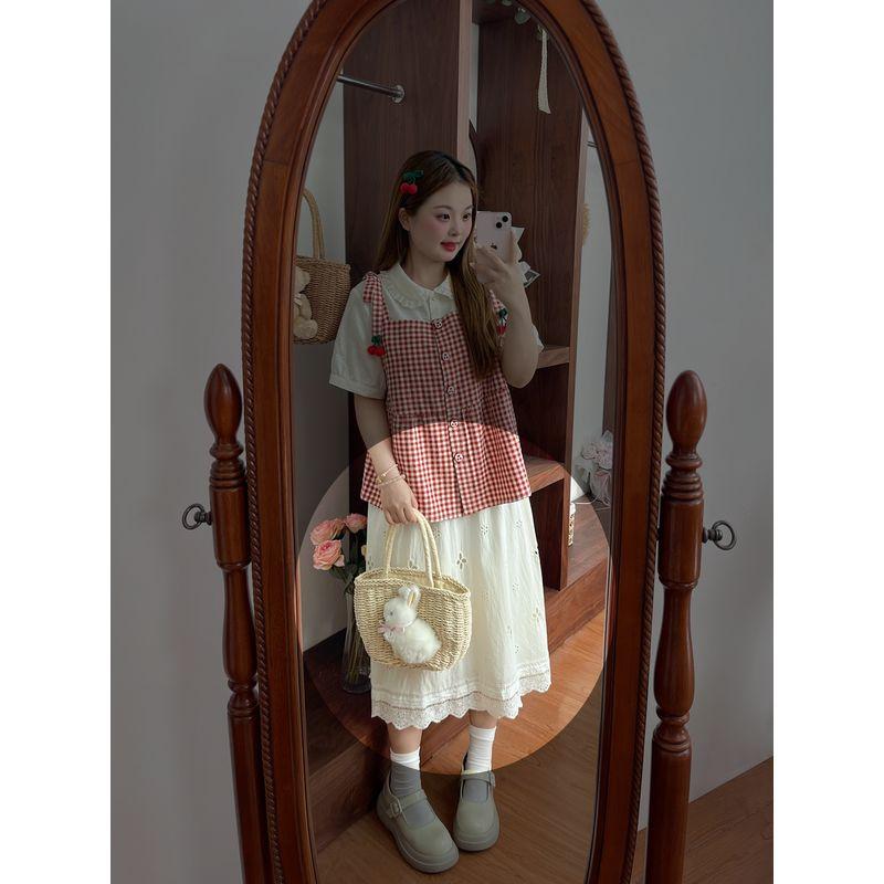 Spicy Stripe Plus Size Women s Clothing Vigorous Young Adult Cherry Red Plaid Fake Two-Piece Lace Doll Collar Loose Shirt Top Women Apricot Hollow Jacquard Skirt L
Spicy Stripe Plus Size Women s Clothing Vigorous Young Adult Cherry Red Plaid Fake Two-Piece Lace Doll Collar Loose Shirt Top Women Apricot Hollow Jacquard Skirt L