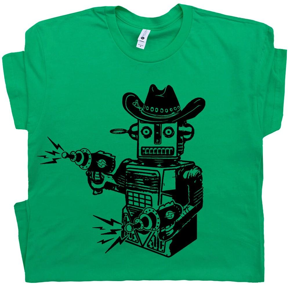 Cowboy Robot T Shirt Vintage Geek Toy Robot Tee Laser Gun Cool Graphic Novelty XL
Cowboy Robot T Shirt Vintage Geek Toy Robot Tee Laser Gun Cool Graphic Novelty XL