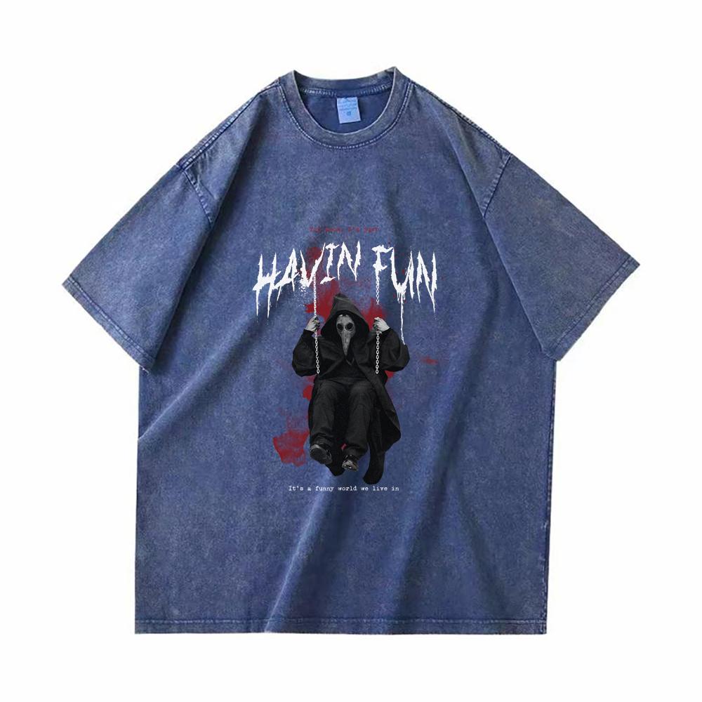 Мужские винтажные футболки из плотного хлопка, футболка Havin Fun с цифровой печатью в стиле хип-хоп, ретро-панк, уличная футболка
Мужские винтажные футболки из плотного хлопка, футболка Havin Fun с цифровой печатью в стиле хип-хоп, ретро-панк, уличная футболка