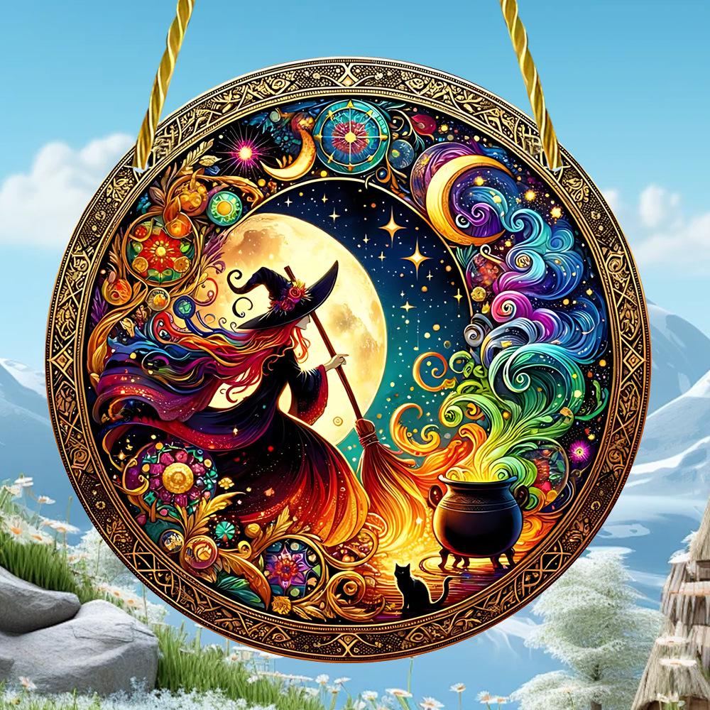 Halloween Witch Stain Art Window Hanging Moon Catcher Plaque, Acrylic Round Wreath Decoration Indoor Outdoor Window Decora, Nurseries, Vintage 20*20cm
Halloween Witch Stain Art Window Hanging Moon Catcher Plaque, Acrylic Round Wreath Decoration Indoor Outdoor Window Decora, Nurseries, Vintage 20*20cm