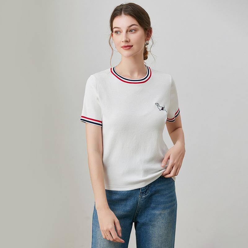 Summer College Style Ice Silk Knit Sweater: Loose Slimming Short Sleeve with Puppy Embroidery One Size темно-синього кольору
Summer College Style Ice Silk Knit Sweater: Loose Slimming Short Sleeve with Puppy Embroidery One Size темно-синього кольору