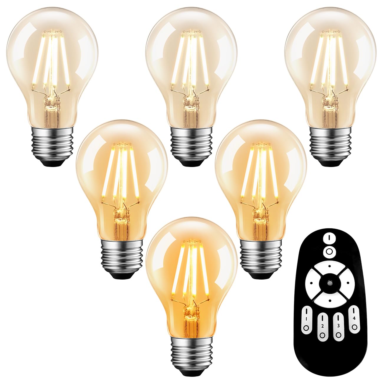 UEWIT LED Bulbs, Set of 6, 6W (60W equivalent) Filament Bulbs, 806LM, E26 Base, Remote Control Included, Globe Bulb, Transparent Omnidirectional,
UEWIT LED Bulbs, Set of 6, 6W (60W equivalent) Filament Bulbs, 806LM, E26 Base, Remote Control Included, Globe Bulb, Transparent Omnidirectional,