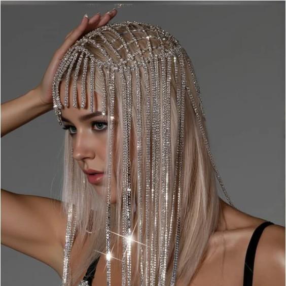 Super sparkling diamond tassel hair accessory for women, luxurious European and American style bridal wedding accessories, headwear срібний
Super sparkling diamond tassel hair accessory for women, luxurious European and American style bridal wedding accessories, headwear срібний
