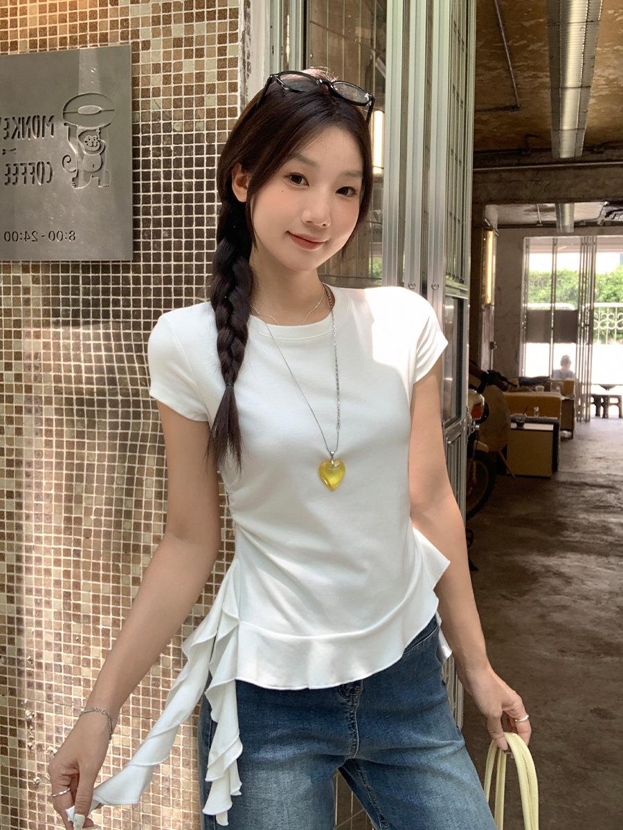 Milk yellow round neck front shoulder short-sleeved t-shirt women s summer new irregular hem ruffle edge slim-fit top XL білий
Milk yellow round neck front shoulder short-sleeved t-shirt women s summer new irregular hem ruffle edge slim-fit top XL білий