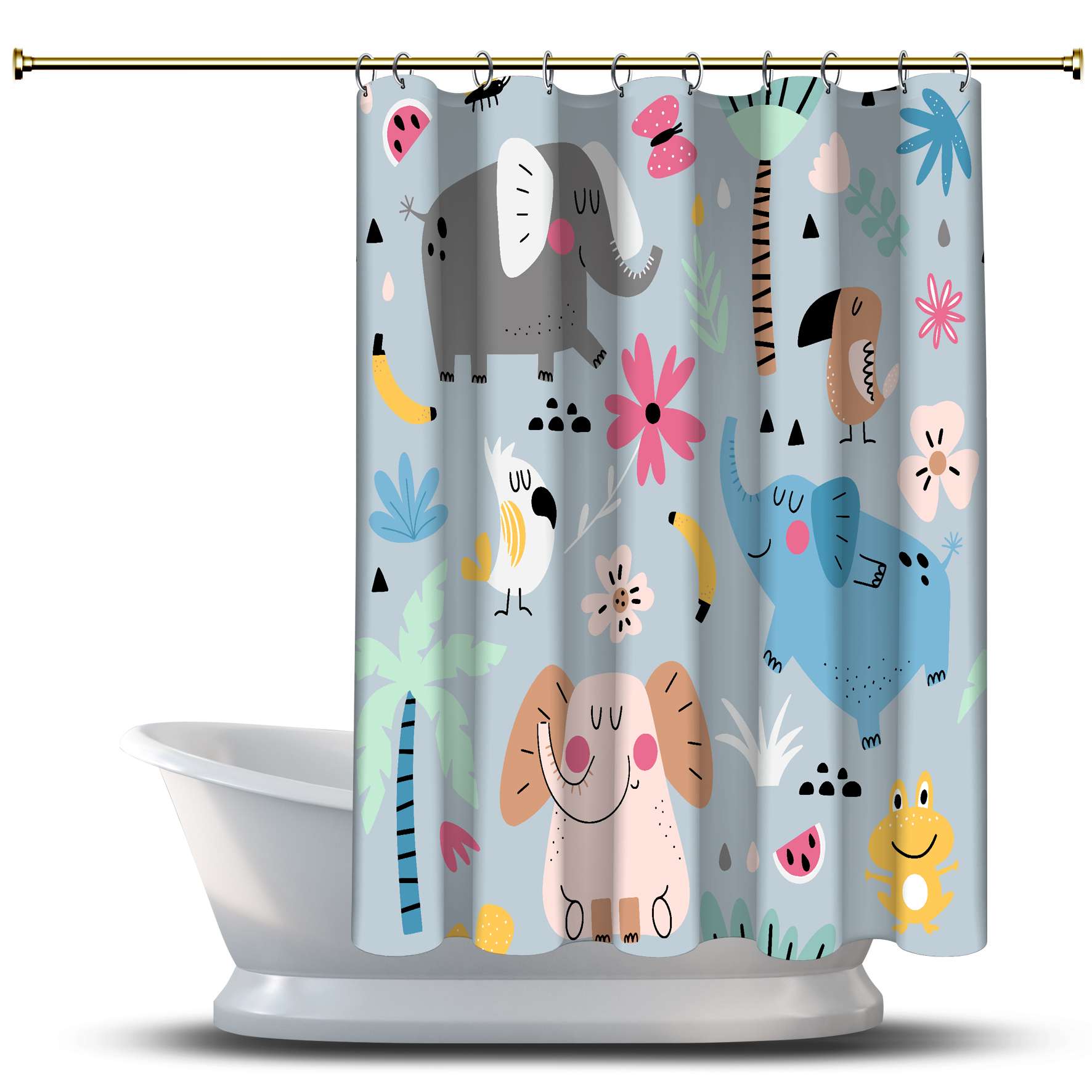Kids illustration Printed Showers Curtain / Waterproof for Your Bathroom Decorations - Multidimensional Flowers, Palm Trees and Elephants
Kids illustration Printed Showers Curtain / Waterproof for Your Bathroom Decorations - Multidimensional Flowers, Palm Trees and Elephants