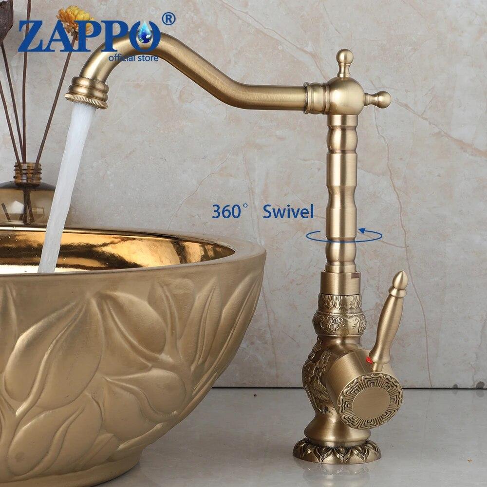 ZAPPO Смесители для раковины, античная латунь, смеситель для раковины в ванной комнате, кран с резьбой, вращающийся на 360 градусов, с одной ручкой, смеситель для горячей и холодной воды, кран
ZAPPO Смесители для раковины, античная латунь, смеситель для раковины в ванной комнате, кран с резьбой, вращающийся на 360 градусов, с одной ручкой, смеситель для горячей и холодной воды, кран
