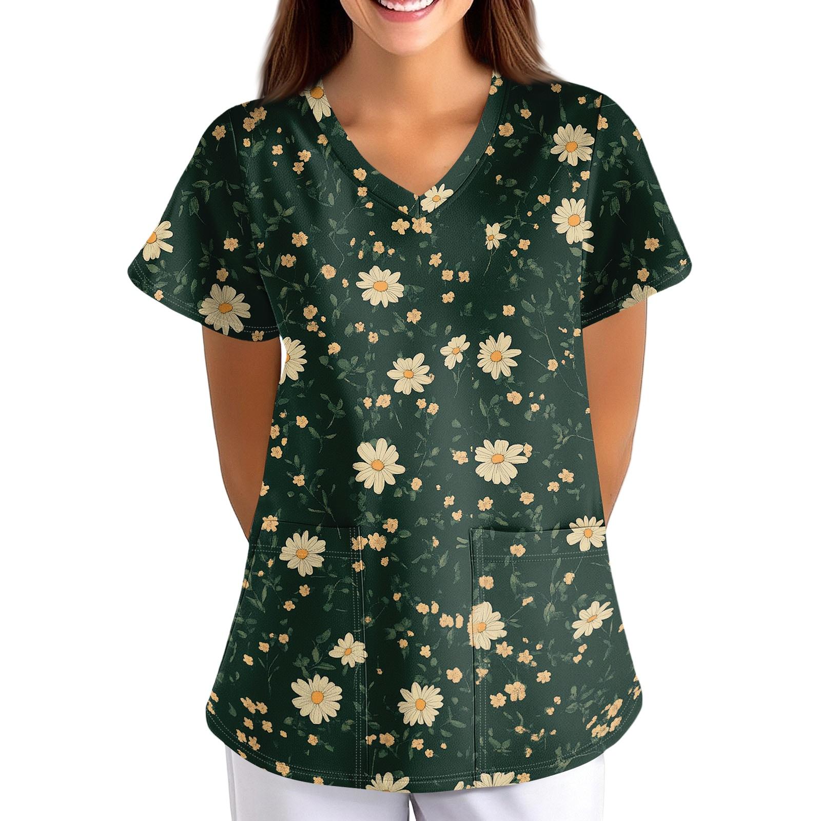 Loose Fit V Neck Floral Print Short Sleeve Medical Scrub Top with Pockets for Healthcare Professionals Nursing Uniform Workwear M
Loose Fit V Neck Floral Print Short Sleeve Medical Scrub Top with Pockets for Healthcare Professionals Nursing Uniform Workwear M