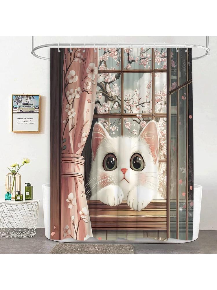 Japanese Cute Cat Shower Curtain Cherry Blossom Anime Asian Style Funny Animal Floral Fabric Bathroom Decor Curtain With Hooks W60H190(CM)-1 Pcs
Japanese Cute Cat Shower Curtain Cherry Blossom Anime Asian Style Funny Animal Floral Fabric Bathroom Decor Curtain With Hooks W60H190(CM)-1 Pcs