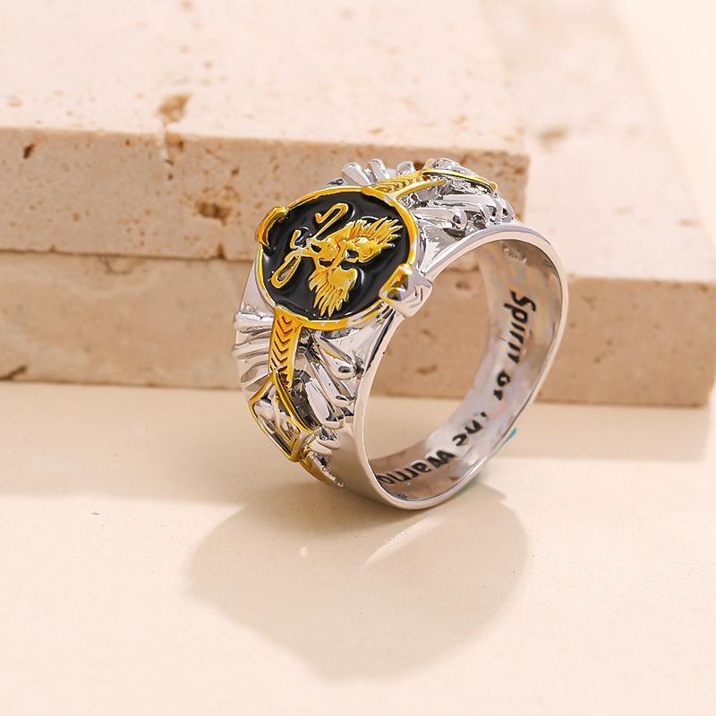 Yunjin, hot-selling hip-hop style two-color ring, Indian spirit totem, dripping oil, black ring. No. 6
Yunjin, hot-selling hip-hop style two-color ring, Indian spirit totem, dripping oil, black ring. No. 6