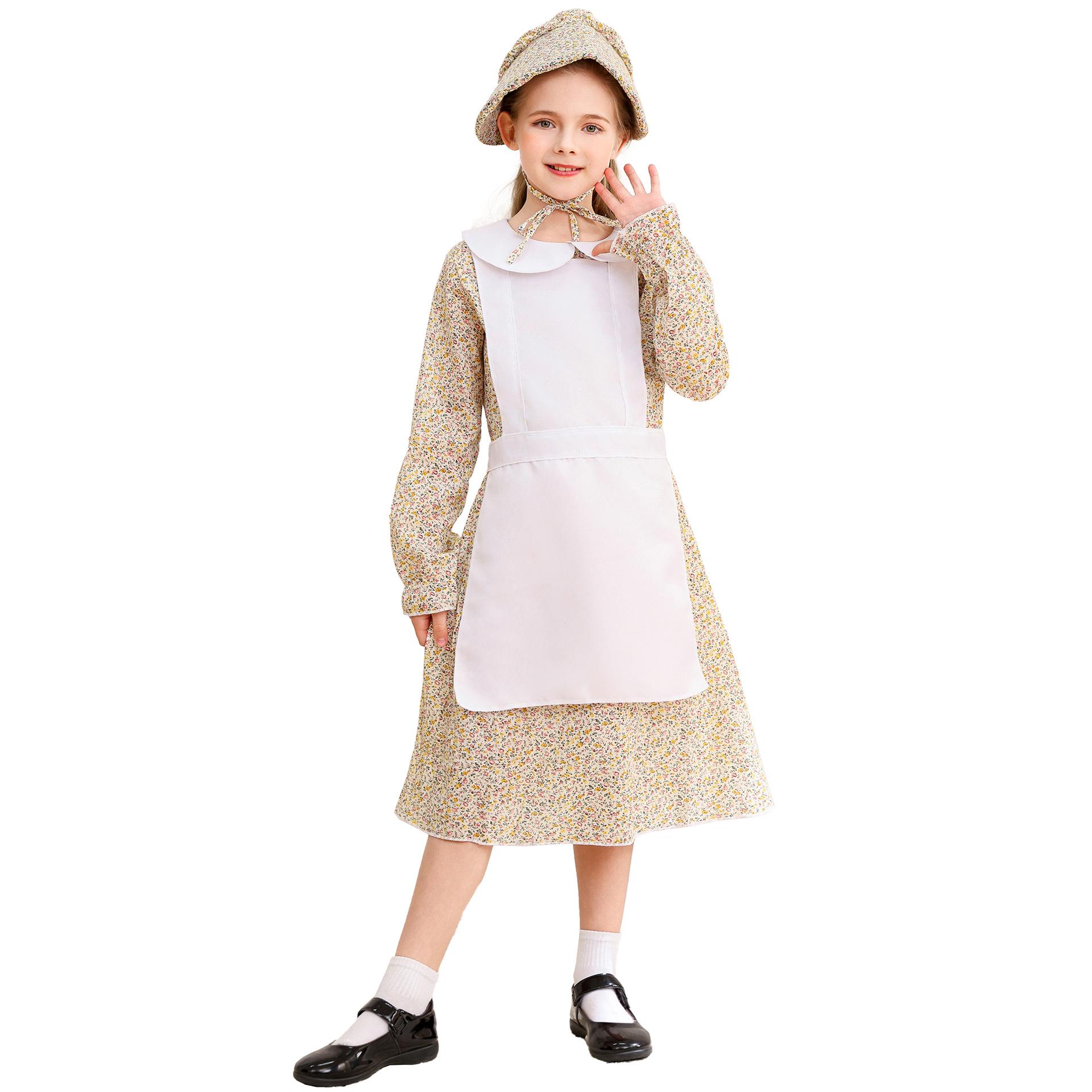 Children s prairie colony yellow floral dress apron pioneer costume cos costume, halloween costume XXXS-120cm
Children s prairie colony yellow floral dress apron pioneer costume cos costume, halloween costume XXXS-120cm