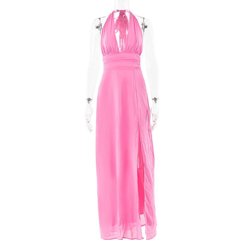 Fashion Ins Sexy Sexy Halterneck V-neck Lace up Backless Slit Dress Dignified Goddess Holiday Party Maxi Dress Pink S
Fashion Ins Sexy Sexy Halterneck V-neck Lace up Backless Slit Dress Dignified Goddess Holiday Party Maxi Dress Pink S