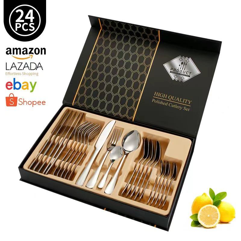 Столовые приборы из нержавеющей стали, кухонные принадлежности, креативный подарочный набор из 24 предметов, переносной вестерн-нож для стейка, вилка и ложка, набор столовых приборов
Столовые приборы из нержавеющей стали, кухонные принадлежности, креативный подарочный набор из 24 предметов, переносной вестерн-нож для стейка, вилка и ложка, набор столовых приборов