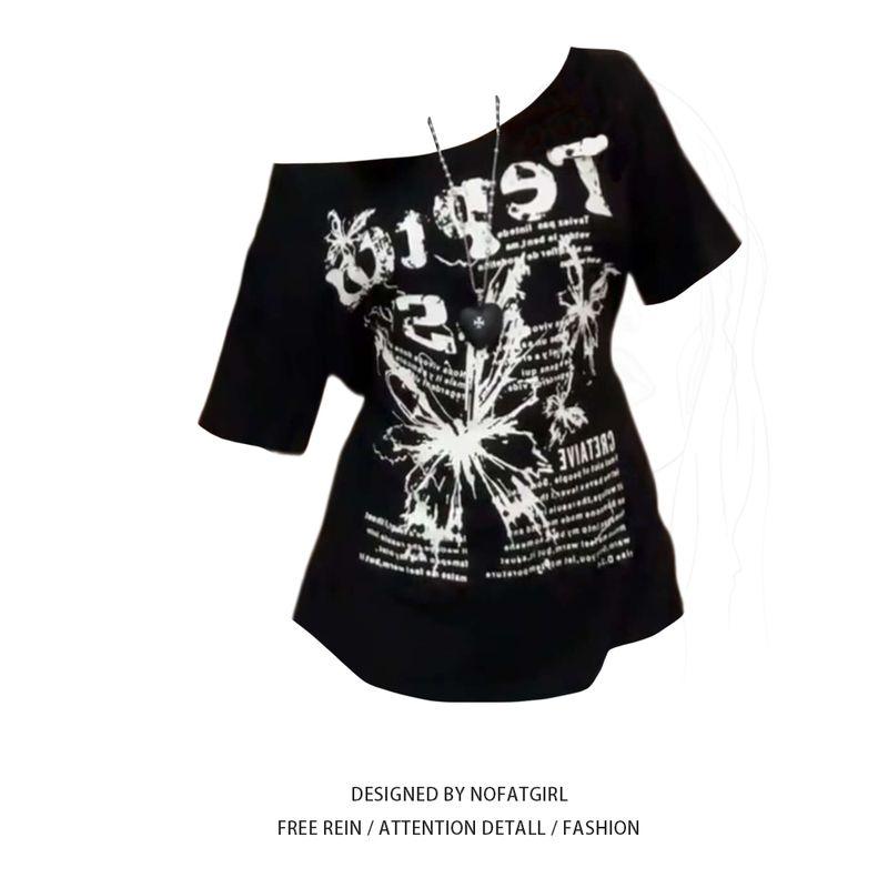 Plus Size Chubby Girl Sweet Cool Sexy Black Oblique Shoulder Bows Print Short Sleeve T-Shirt Female Summer Lazy and Loose Tops Short Sleeve White M
Plus Size Chubby Girl Sweet Cool Sexy Black Oblique Shoulder Bows Print Short Sleeve T-Shirt Female Summer Lazy and Loose Tops Short Sleeve White M