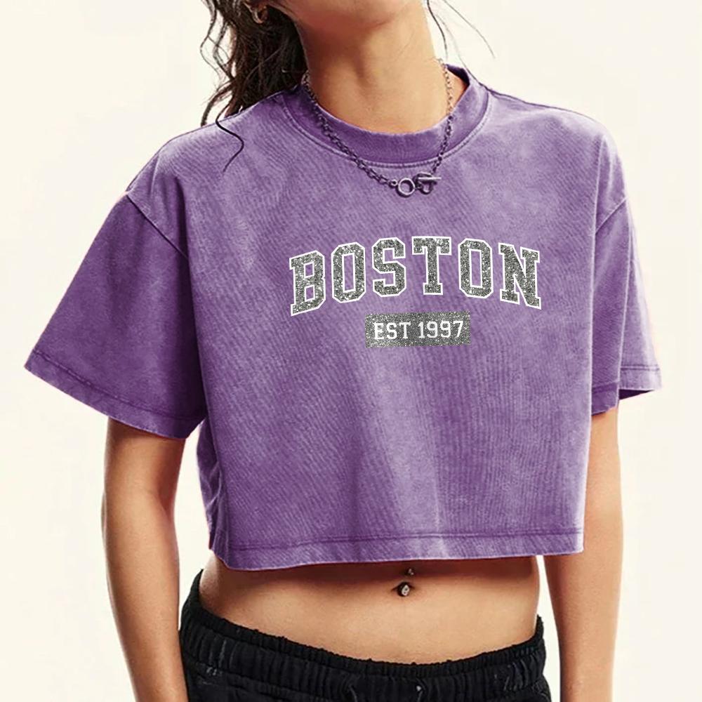 Diamond Style Boston Printed Washed Crop T-Shirt Women Summer O-Neck T Shirts Cotton Short Sleeve Casual Slim T Shirt M
Diamond Style Boston Printed Washed Crop T-Shirt Women Summer O-Neck T Shirts Cotton Short Sleeve Casual Slim T Shirt M
