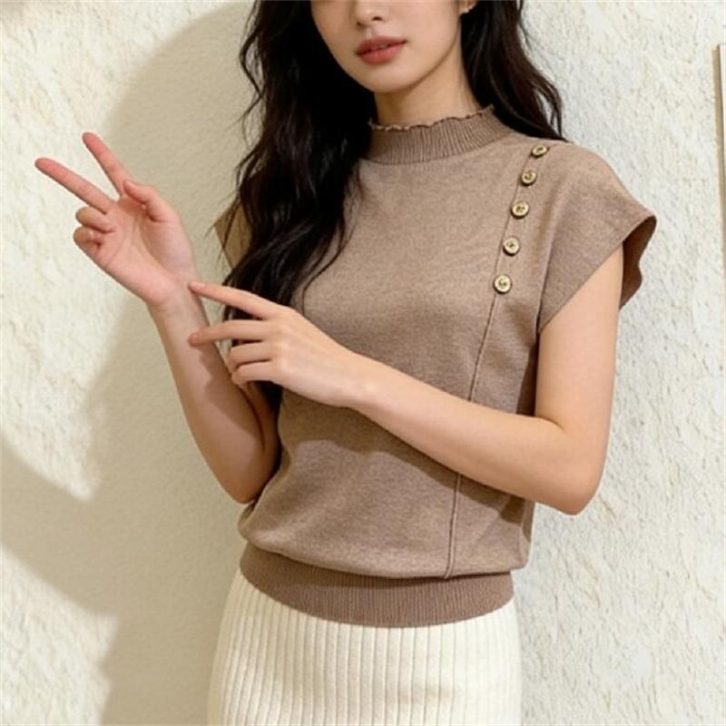 New Summer Women s Semi-turtleneck Button Decorative Short Sleeve Knitwear T-Shirt Fashion Waist Solid Color Women s Casual Top One Size
New Summer Women s Semi-turtleneck Button Decorative Short Sleeve Knitwear T-Shirt Fashion Waist Solid Color Women s Casual Top One Size