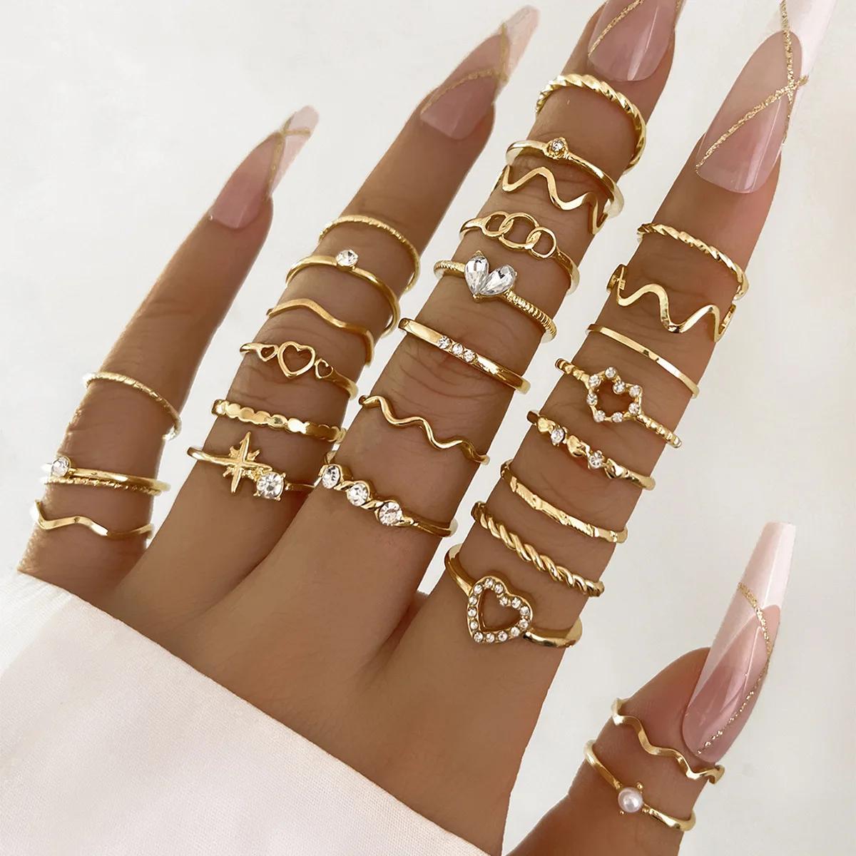 Fashion Simple Wave Joint Rings Set For Women Crystal Heart Shape Gold Color Ring Female Party Jewelry
Fashion Simple Wave Joint Rings Set For Women Crystal Heart Shape Gold Color Ring Female Party Jewelry
