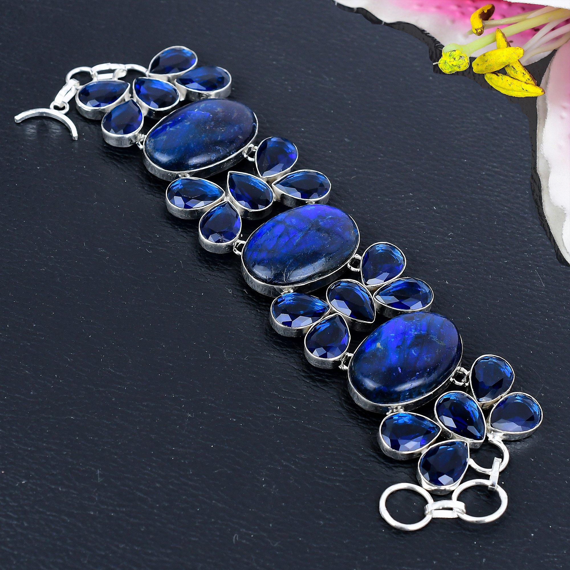 Labradorite, Blue Topaz Gemstone Handmade 925 Sterling Silver Bracelet 7-8 KG-1808
Labradorite, Blue Topaz Gemstone Handmade 925 Sterling Silver Bracelet 7-8 KG-1808