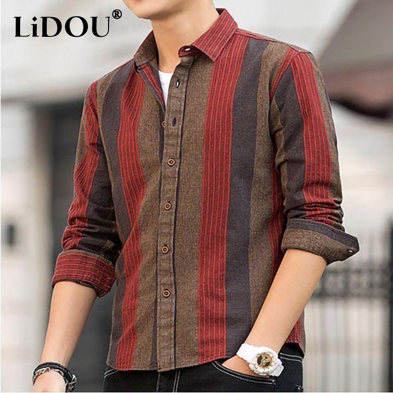 Spring Autumn New Fashion Striped Shirt Man Turn-down Collar Long Sleeve Single Breasted Cardigan High Street Contrast Color Top S червоний
Spring Autumn New Fashion Striped Shirt Man Turn-down Collar Long Sleeve Single Breasted Cardigan High Street Contrast Color Top S червоний