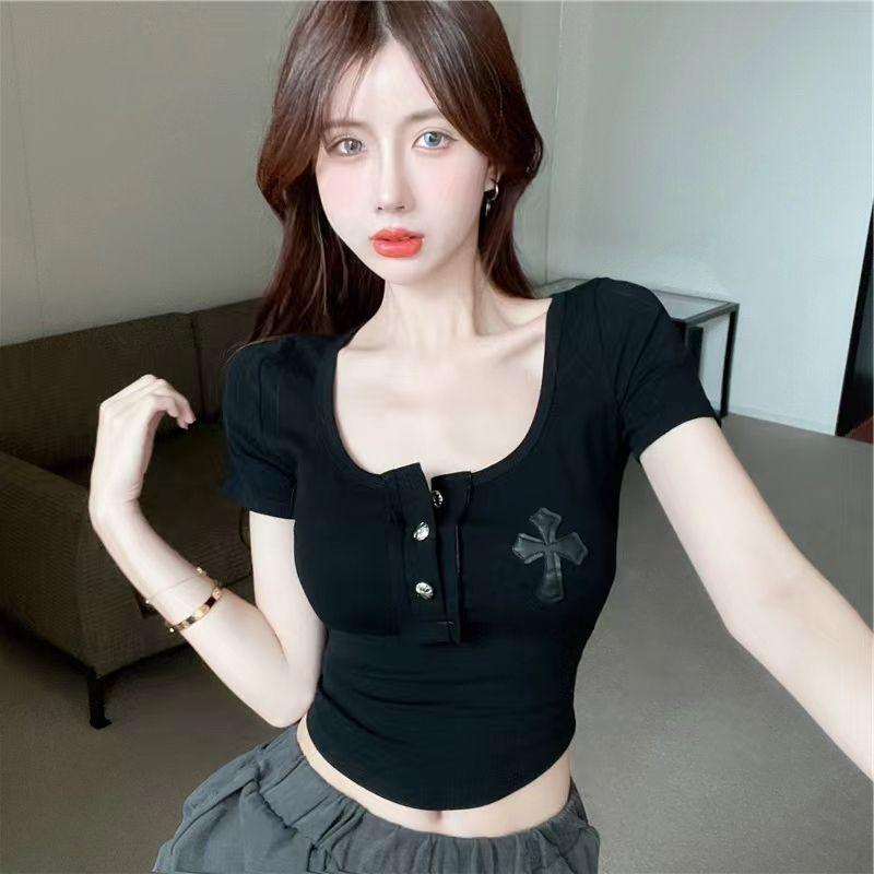 Girls T-shirts Square Neck Tees For Women s T-shirts Black Tops Short Sleeve Fashion Sexy Lady T-shirts S
Girls T-shirts Square Neck Tees For Women s T-shirts Black Tops Short Sleeve Fashion Sexy Lady T-shirts S