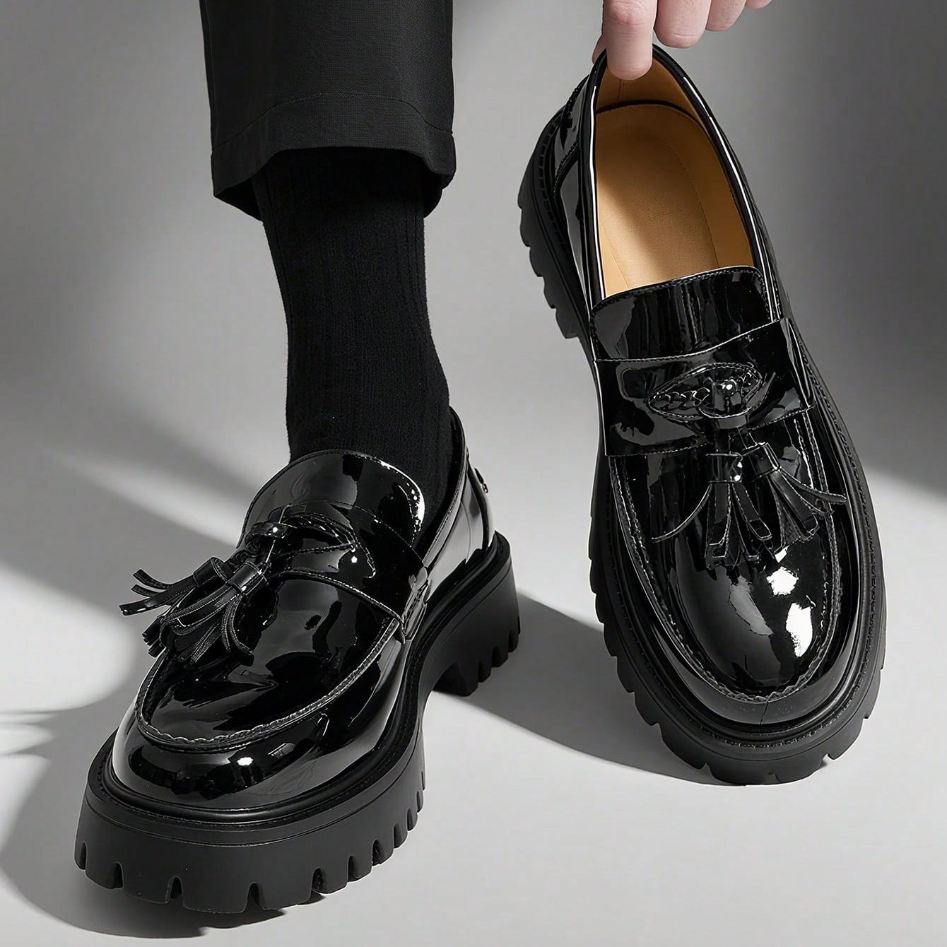 Fashion Tassel Thick Sole Leather Men s Shoes Loafers Slip-On Business Dress Shoes For Gentleman Glossy Formal Party White Shoes 38 чорний
Fashion Tassel Thick Sole Leather Men s Shoes Loafers Slip-On Business Dress Shoes For Gentleman Glossy Formal Party White Shoes 38 чорний