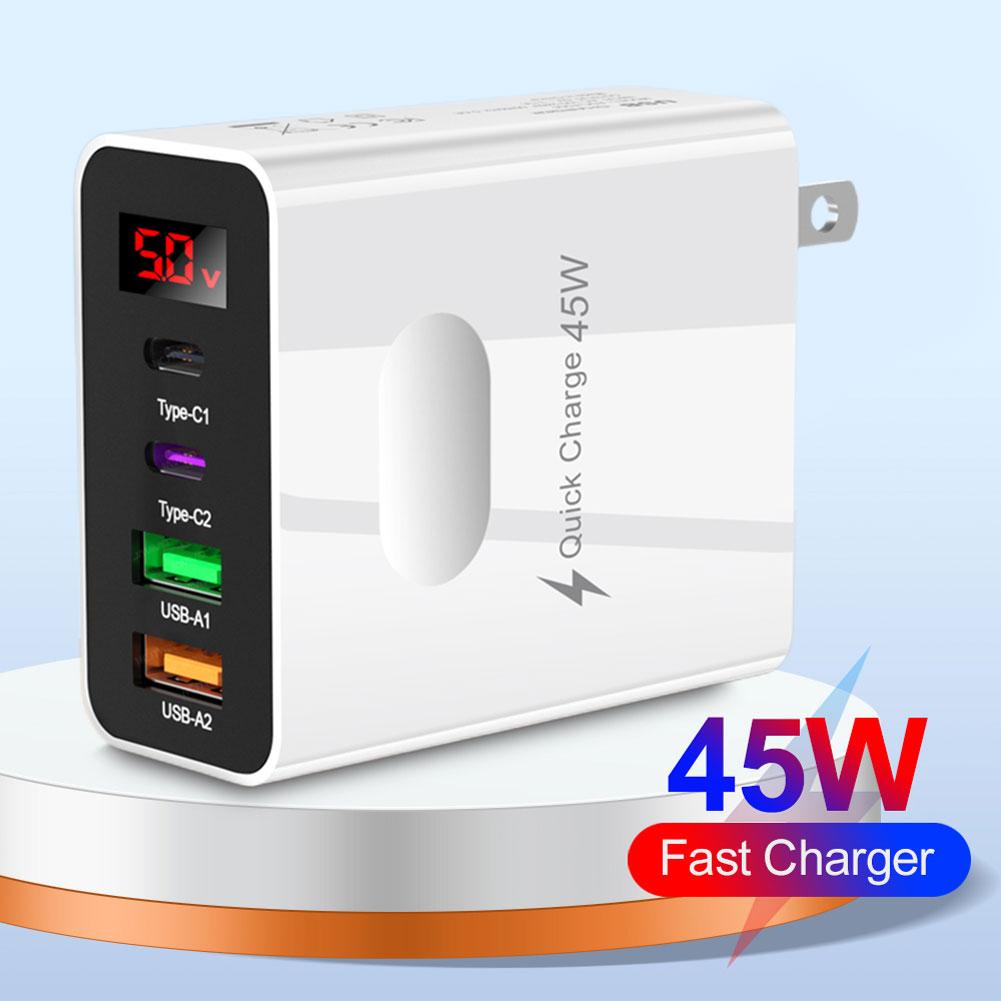 4 Ports Quick Charger Head 2 Type-C 45W Multi Plug Wall Charger 2 USB Phone Charging Adapter Digital Display for iPhone Huawei White US
4 Ports Quick Charger Head 2 Type-C 45W Multi Plug Wall Charger 2 USB Phone Charging Adapter Digital Display for iPhone Huawei White US