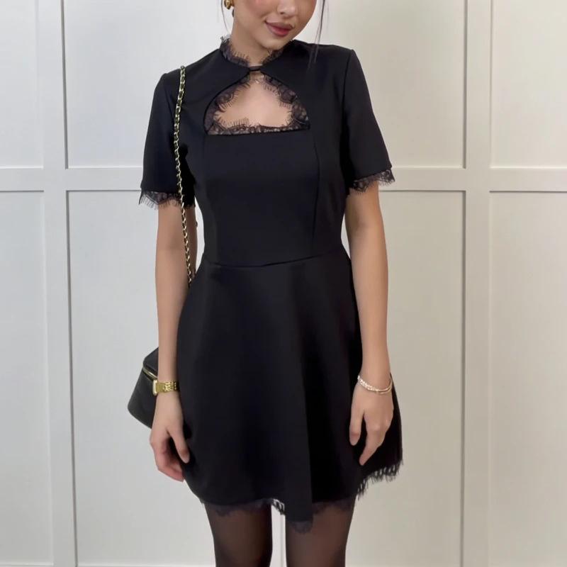 Women s Summer Elegant Black Lace Patchwork Cut Out Mini Dress, Short Sleeve High Waist A-Line Cocktail Party Evening Gown S чёрный
Women s Summer Elegant Black Lace Patchwork Cut Out Mini Dress, Short Sleeve High Waist A-Line Cocktail Party Evening Gown S чёрный