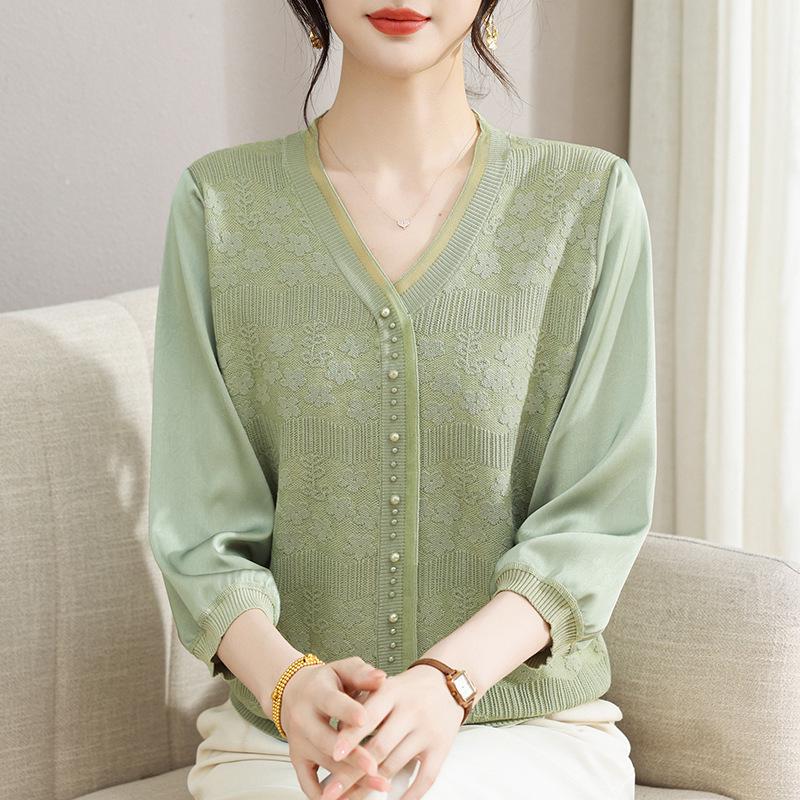 Women s V-Neck Beaded Knit Top - Stylish Slimming Design for Middle-Aged & Elderly, Spring/Summer, 7-Sleeve, Solid Color 120 (Recommended: 130-155 kg) зелёный
Women s V-Neck Beaded Knit Top - Stylish Slimming Design for Middle-Aged & Elderly, Spring/Summer, 7-Sleeve, Solid Color 120 (Recommended: 130-155 kg) зелёный