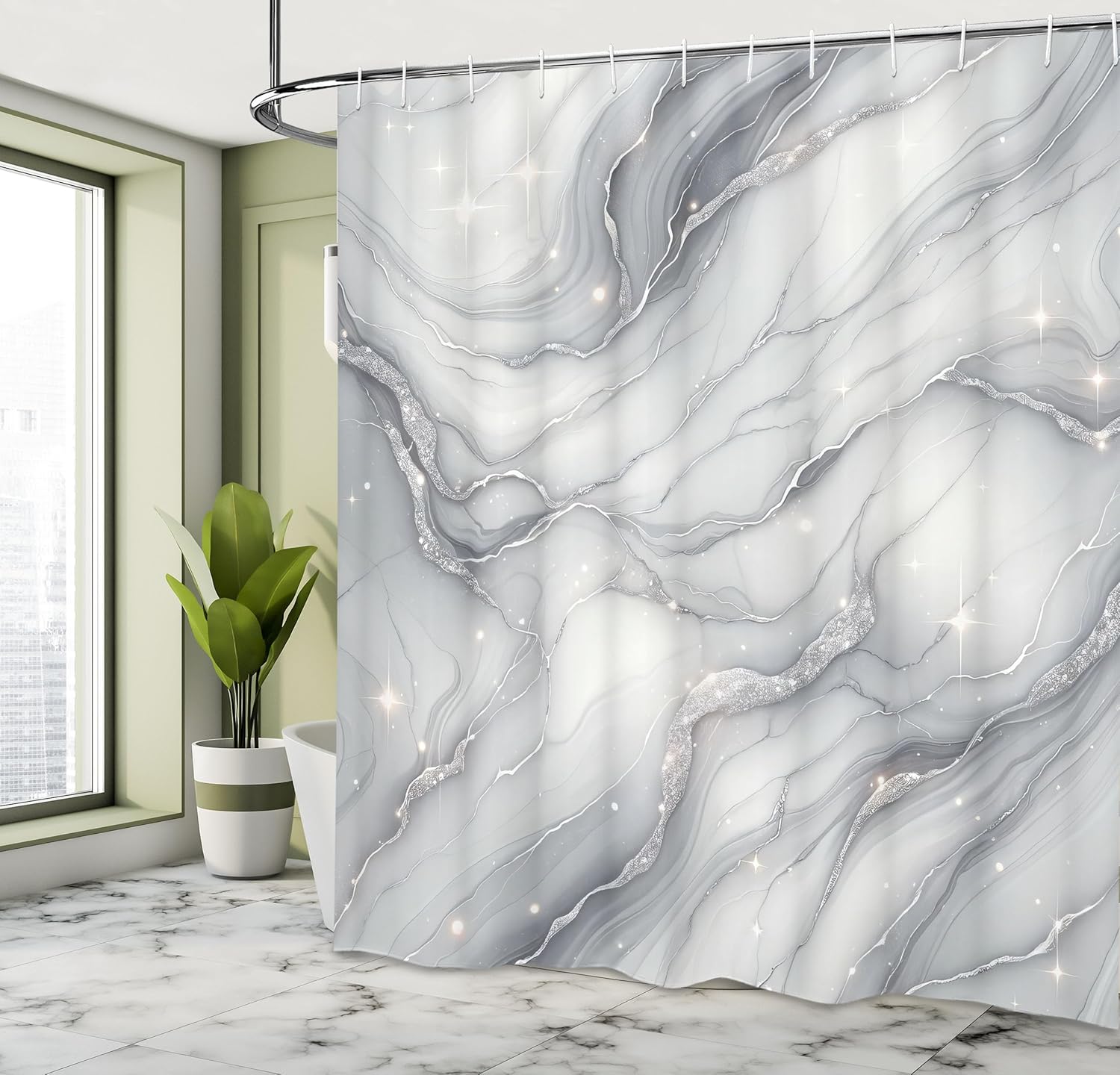 Grey Shower Curtain, Modern Abstract Marble Print Look Starry Atmosphere Print Wavy Lines Boho, Cloth Fabric Bathroom W60H190(CM)-1 Pcs
Grey Shower Curtain, Modern Abstract Marble Print Look Starry Atmosphere Print Wavy Lines Boho, Cloth Fabric Bathroom W60H190(CM)-1 Pcs