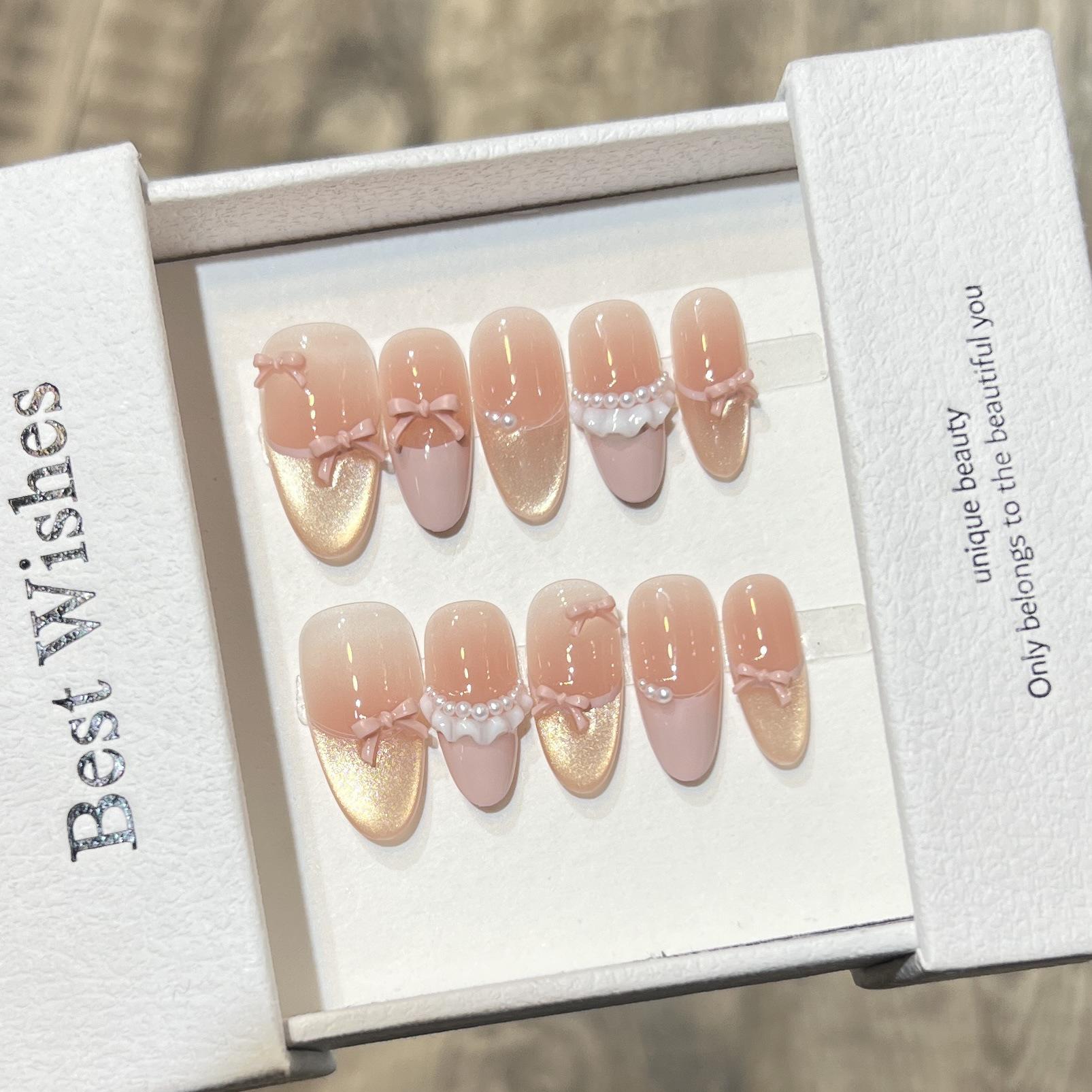 Handmade Wearable Nails: Spring/Summer Blush Cat Eye French Scallop Edge with Bow Extra Small
Handmade Wearable Nails: Spring/Summer Blush Cat Eye French Scallop Edge with Bow Extra Small
