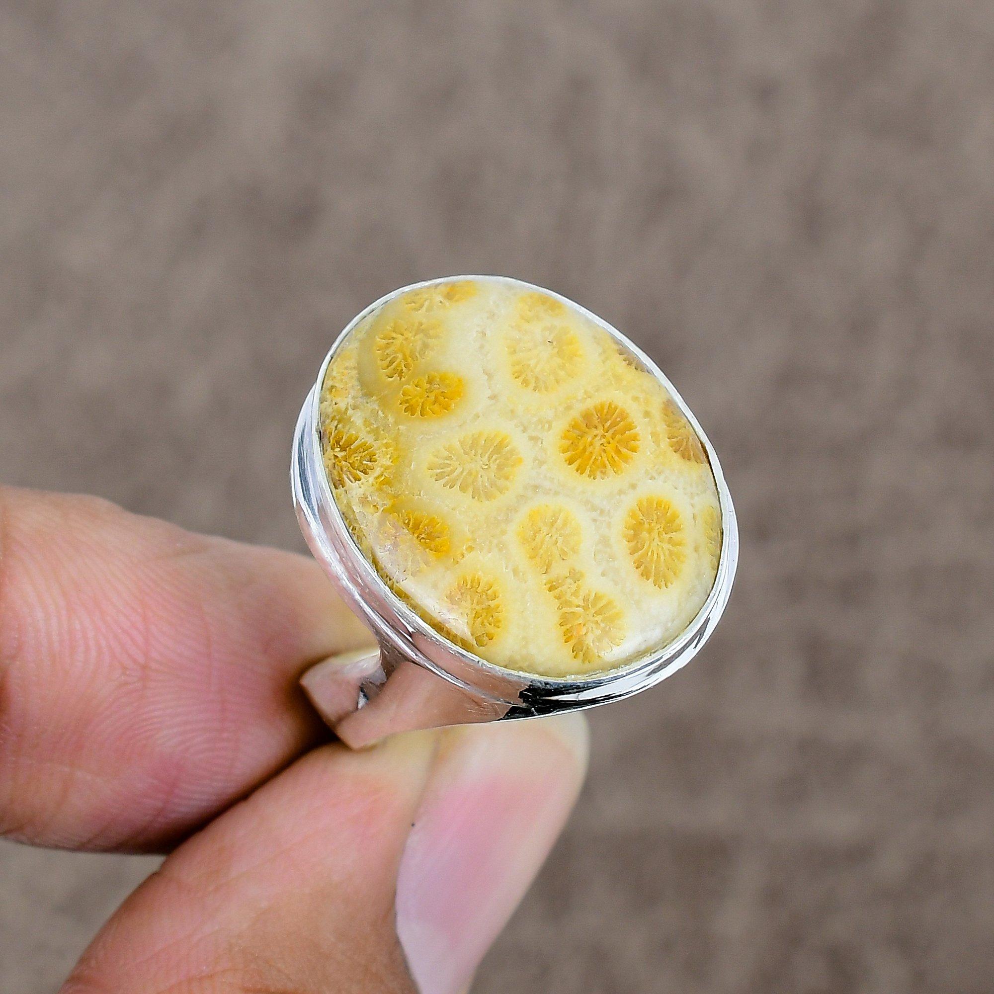 Fossil Coral Genstone Handmade 925 Sterling Silver Jewelry Ring Size 9 KKG-496
Fossil Coral Genstone Handmade 925 Sterling Silver Jewelry Ring Size 9 KKG-496