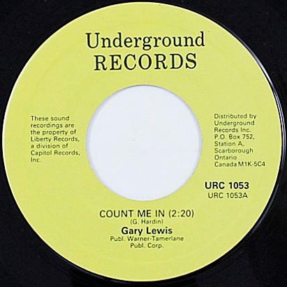 7inch Record GARY LEWIS Count Me In URC1053 Underground Rec Canada Pop Used
7inch Record GARY LEWIS Count Me In URC1053 Underground Rec Canada Pop Used