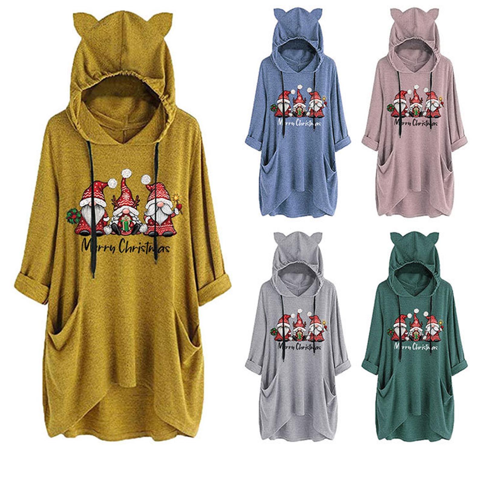 Женский модный повседневный топ с капюшоном и длинными рукавами с рождественским принтом «кошачьими ушками»
Женский модный повседневный топ с капюшоном и длинными рукавами с рождественским принтом «кошачьими ушками»