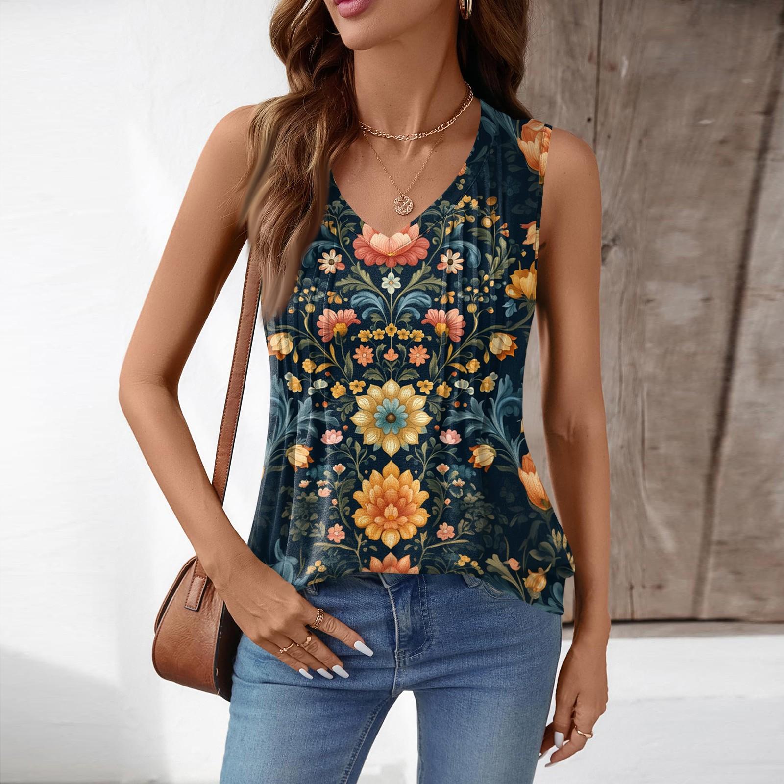 Womens Loose Fit V Neck Sleeveless Top with Pleated Floral Print Lightweight Casual Tank Blouse for Summer Daily Wear S жовтий
Womens Loose Fit V Neck Sleeveless Top with Pleated Floral Print Lightweight Casual Tank Blouse for Summer Daily Wear S жовтий