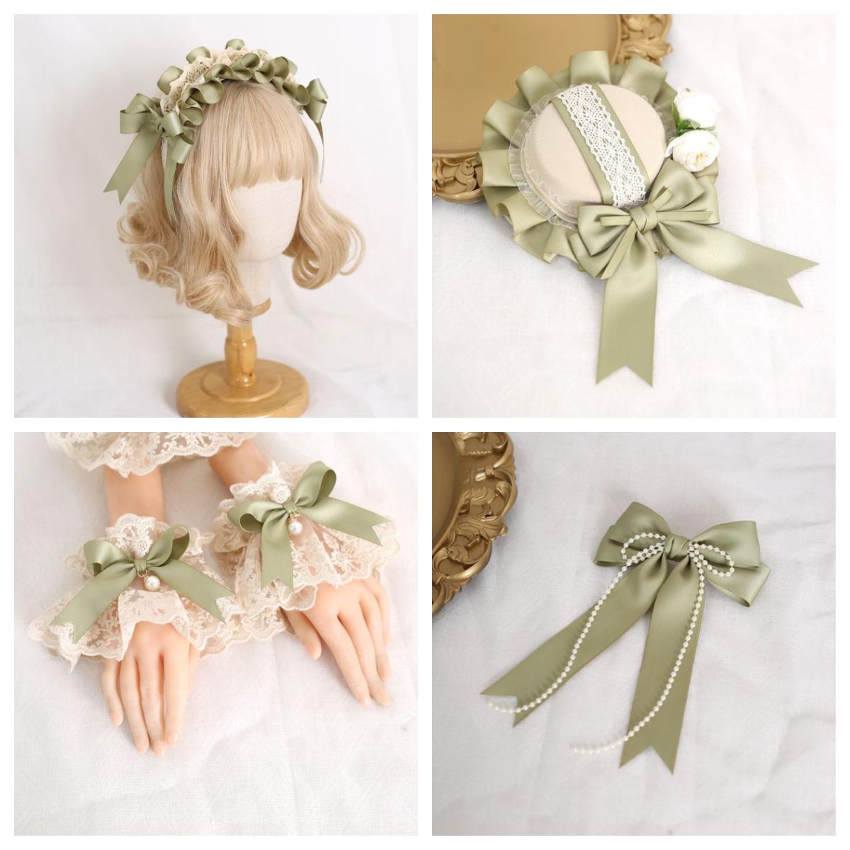 Оливково-зелений набір аксесуарів Лоліта - Сатиновий бант, Мереживна пов язка для волосся з перлами, Манжети на зап ястя, Заколки для волосся для стилю Вінтаж Світла Лоліта
Оливково-зелений набір аксесуарів Лоліта - Сатиновий бант, Мереживна пов язка для волосся з перлами, Манжети на зап ястя, Заколки для волосся для стилю Вінтаж Світла Лоліта