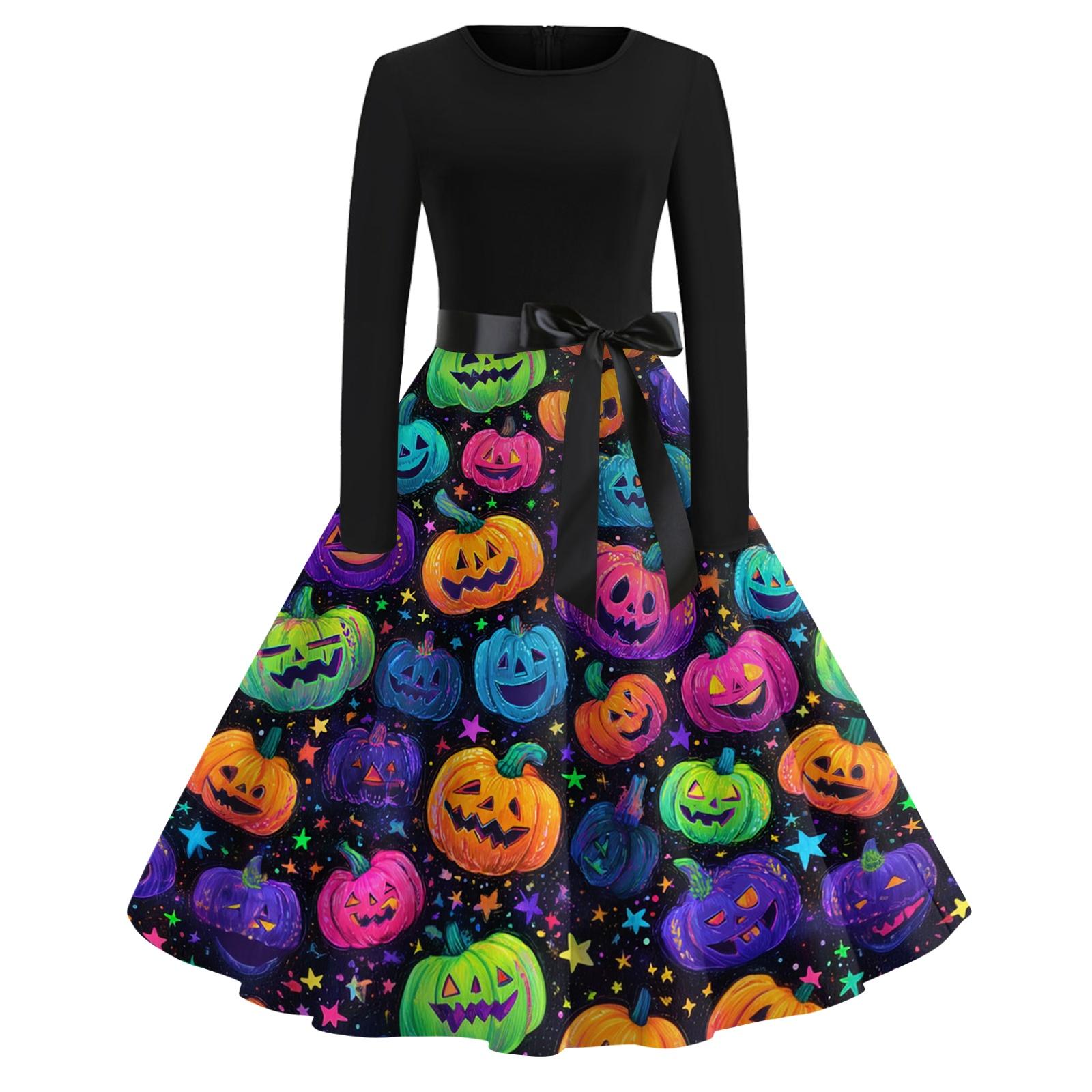 Women s Vintage Long Sleeve Round Neck Halloween Print Party Dress Retro Style Full Skirt with Waist Tie Elegant Evening Dress XL жовтий
Women s Vintage Long Sleeve Round Neck Halloween Print Party Dress Retro Style Full Skirt with Waist Tie Elegant Evening Dress XL жовтий