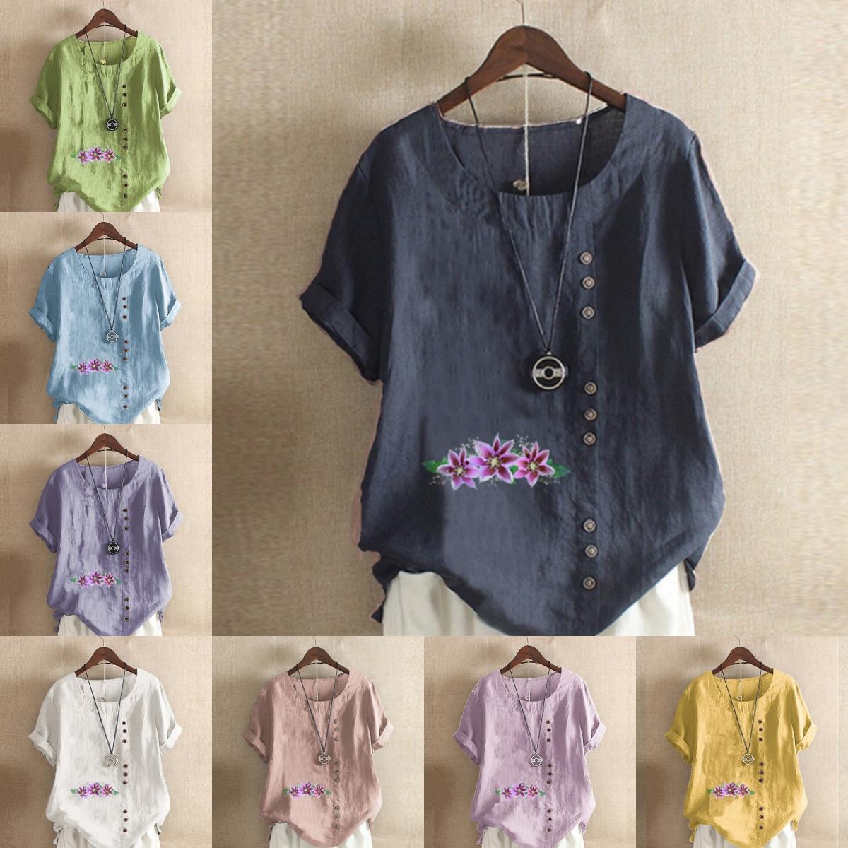 Women s Fashion Round Neck Short Sleeve T-shirt Casual Cotton Linen Graphic Shirt Flower Prined Summer Blouse Tops Plus Size
Women s Fashion Round Neck Short Sleeve T-shirt Casual Cotton Linen Graphic Shirt Flower Prined Summer Blouse Tops Plus Size