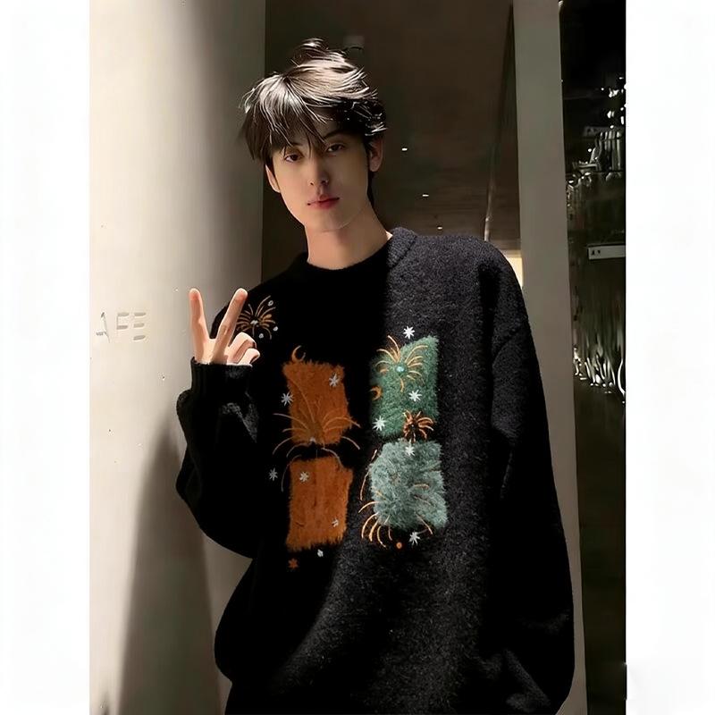 Men s Black Embroidered Mohair Round Neck Winter Sweater - Warm Thick Knit Pullover for Couples Large чорний
Men s Black Embroidered Mohair Round Neck Winter Sweater - Warm Thick Knit Pullover for Couples Large чорний