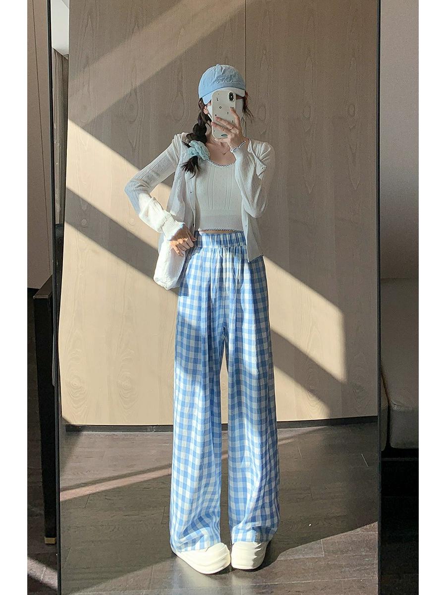 Women s Fresh Blue & White Plaid Summer Pants - Petite, Loose-Fit, Straight-Leg, Wide-Leg, Lazy Style S (80-95 jin)
Women s Fresh Blue & White Plaid Summer Pants - Petite, Loose-Fit, Straight-Leg, Wide-Leg, Lazy Style S (80-95 jin)