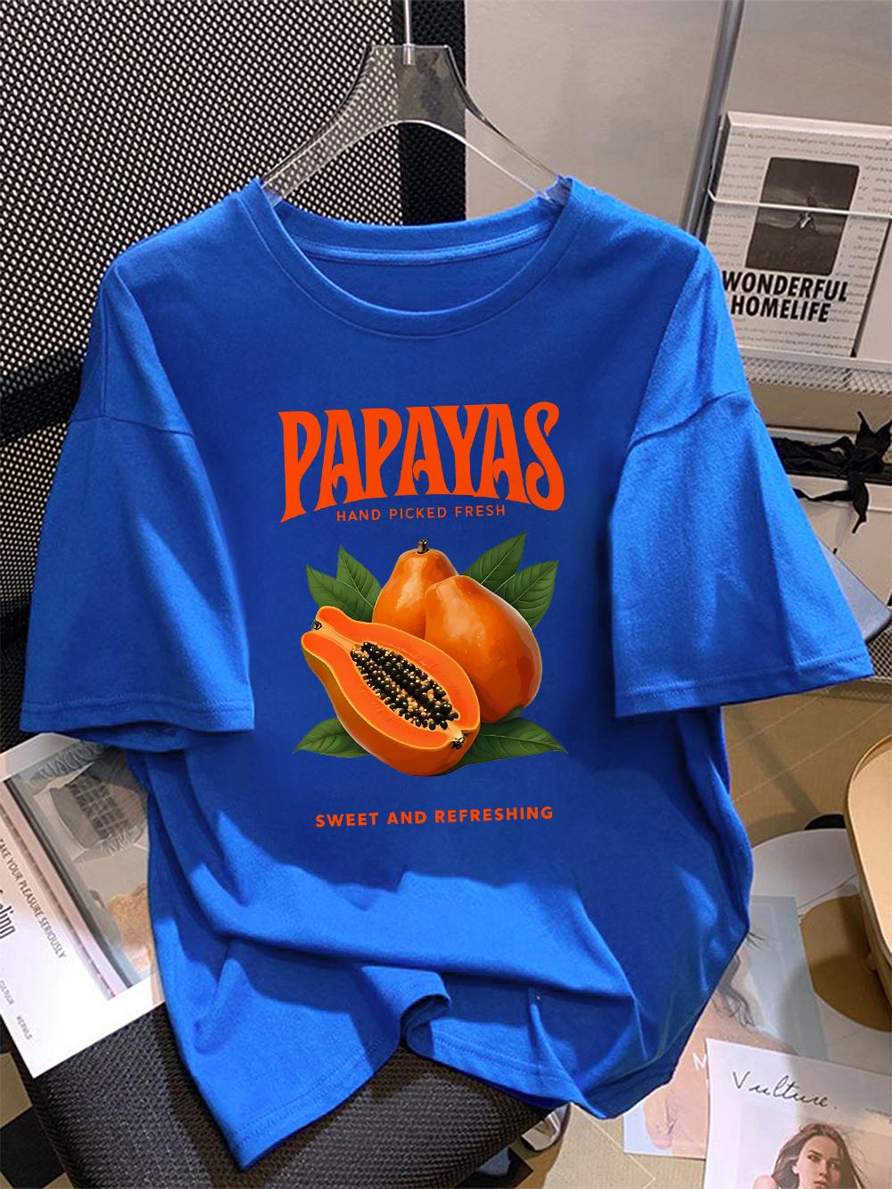 Summer TShirts Cotton Womens Papayas Hand Picked Fresh Printed Short Sleeve Soft Loose ONeck Tops Holiday Casual Woman Clothes S
Summer TShirts Cotton Womens Papayas Hand Picked Fresh Printed Short Sleeve Soft Loose ONeck Tops Holiday Casual Woman Clothes S