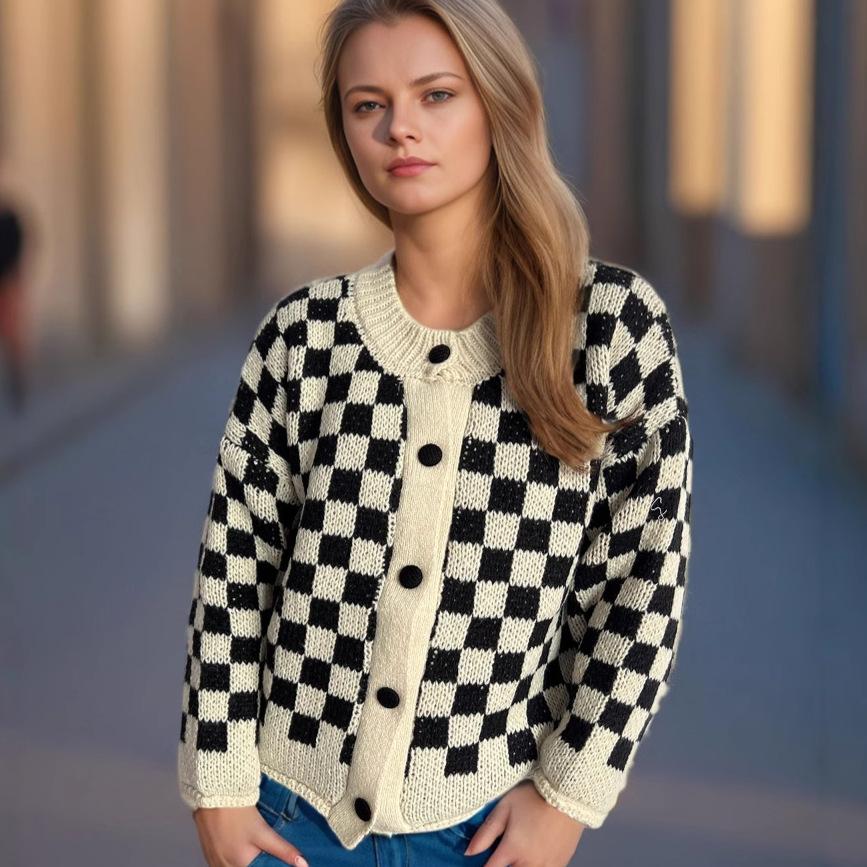 Женский свитер с круглым вырезом, в клетку с цветовыми блоками, повседневный вязаный кардиган свободного кроя на одной пуговице, Amazon Европа и Америка S чёрный
Женский свитер с круглым вырезом, в клетку с цветовыми блоками, повседневный вязаный кардиган свободного кроя на одной пуговице, Amazon Европа и Америка S чёрный