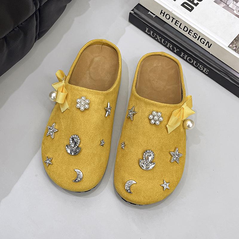 Модные ароматные черные ретро сумка голова толстая подошва тапочки женские носят новые осенне-зимние полутапочки 40 жёлтый