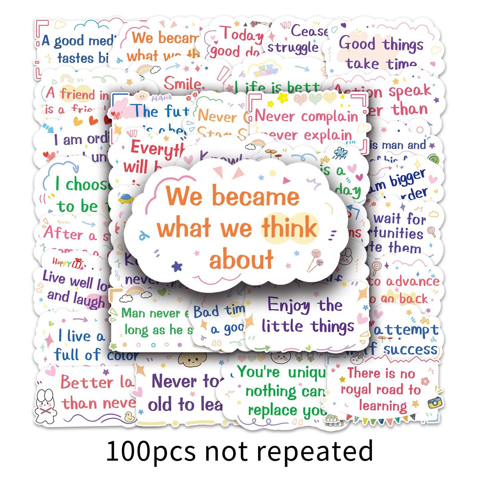 100 вдохновляющих английских коротких предложений, граффити, индивидуальный трансграничный текстовый слоган, сделай сам, скейтборд, чашка для воды, наклейка на чемодан, водонепроницаемая
100 вдохновляющих английских коротких предложений, граффити, индивидуальный трансграничный текстовый слоган, сделай сам, скейтборд, чашка для воды, наклейка на чемодан, водонепроницаемая