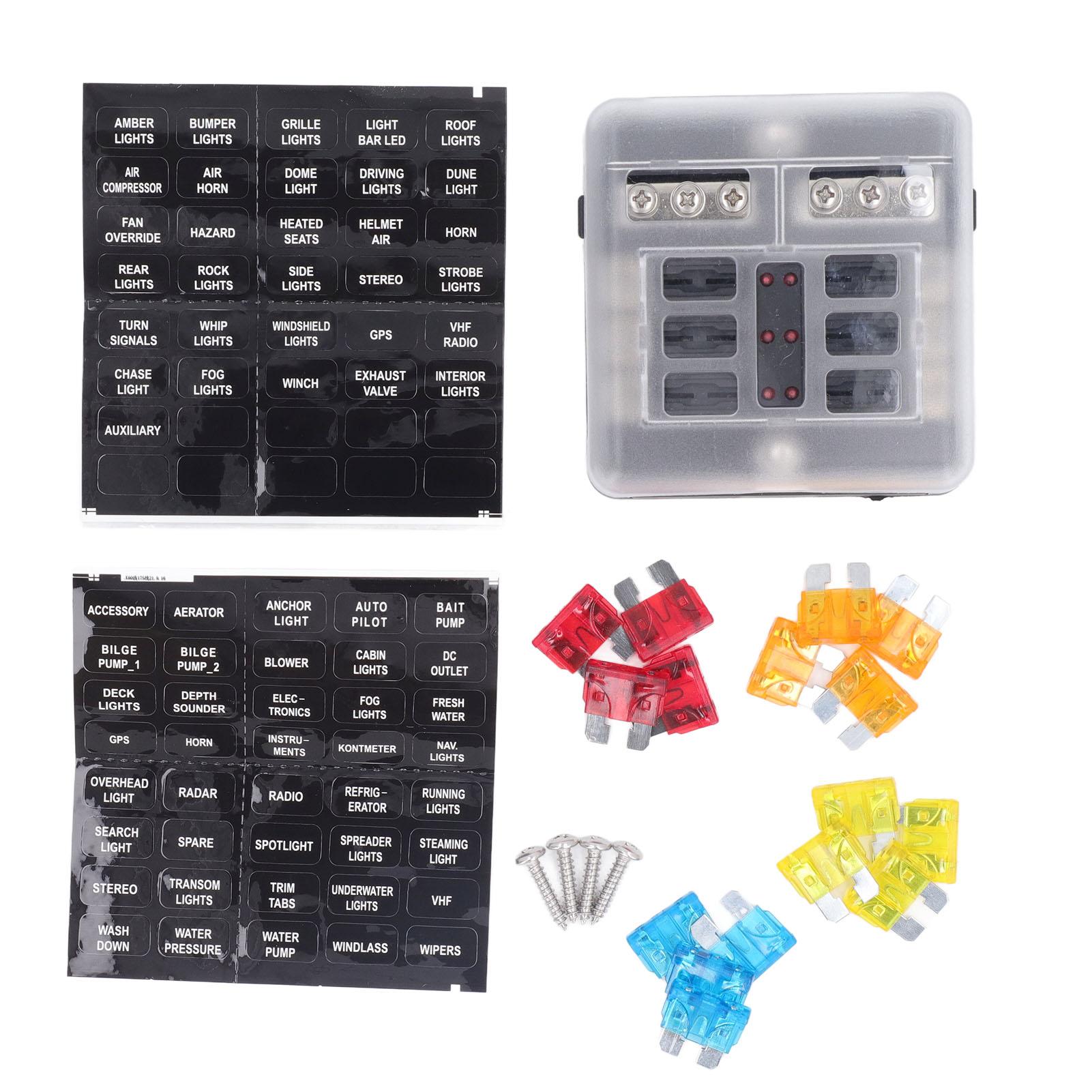 6 Way Fuse Block ATC ATO Blade Fuse Box Waterproof 12V24V DC with LED Indicator for Automobile
6 Way Fuse Block ATC ATO Blade Fuse Box Waterproof 12V24V DC with LED Indicator for Automobile